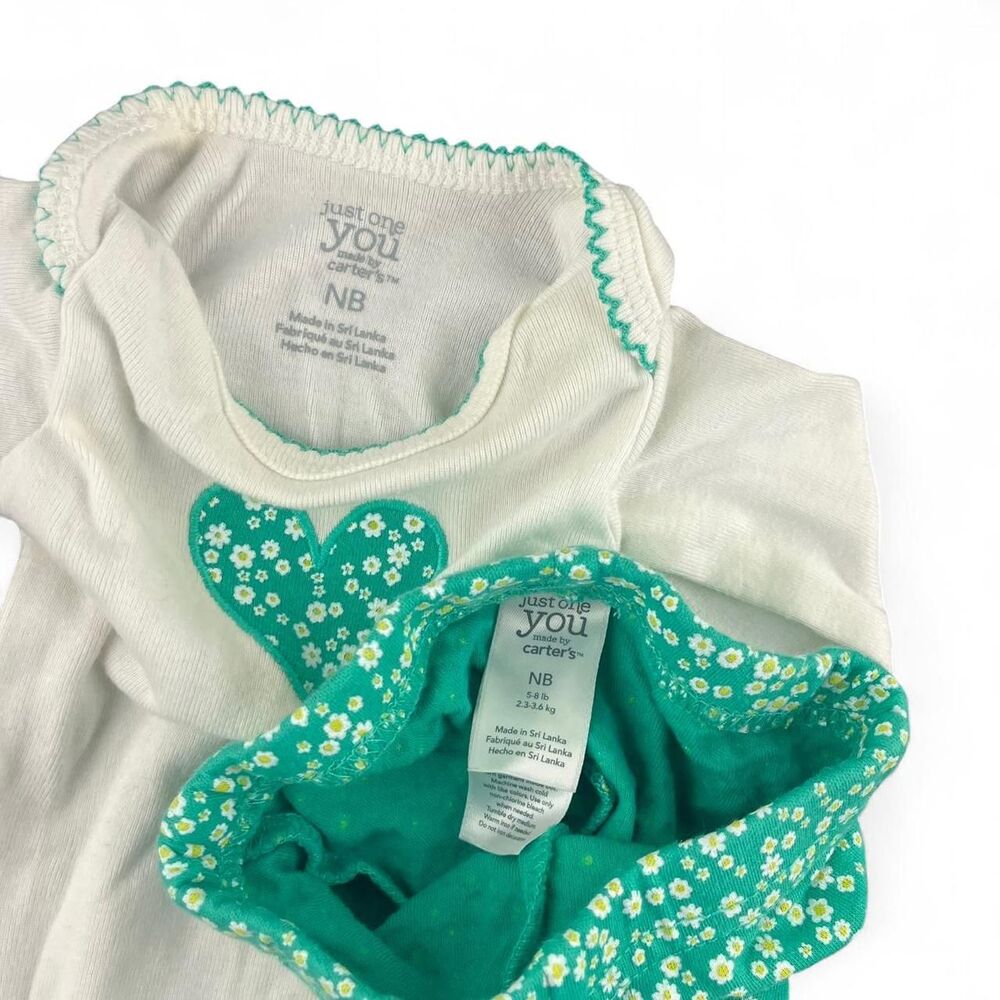 White and green floral long sleeve bodysuit and leggings set size newborn - Picture 3 of 4